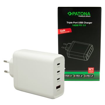   PATONA Premium GaN PD 140 W-os Adapter 3xUSB-C 1xUSB-A PD3.0 QC3.0 (2648)