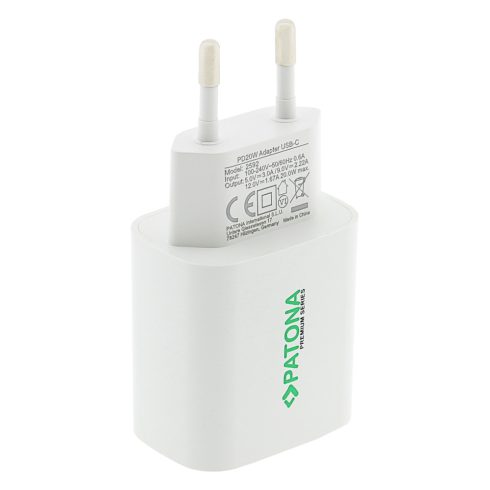 Patona PD 20W-os adapter, USB C kimenettel akkutöltőkhöz - fehér (2592)