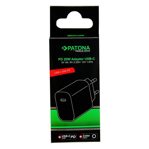 Patona PD 20W-os adapter, USB C kimenettel akkutöltőkhöz - fehér (2592)