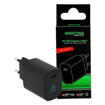   Patona PD 20W-os adapter, USB C kimenettel akkutöltőkhöz - fekete (2591)