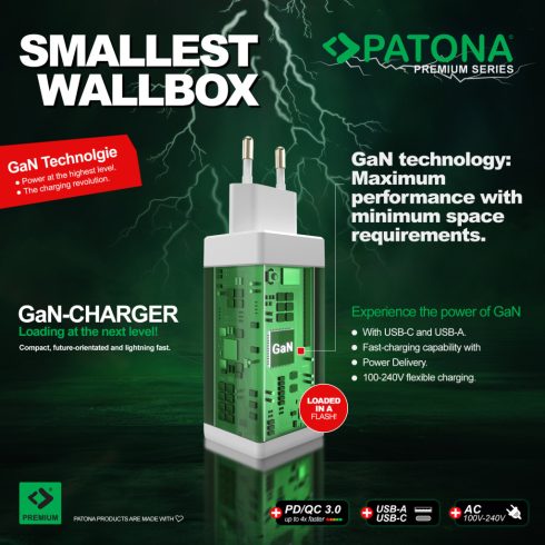 PATONA Premium GaN PD35W Adapter 2xUSB-C PD3.0 QC3.0 (2645)
