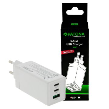   PATONA Premium GaN PD65W Adapter 2xUSB-C 1xUSB-A PD3.0 QC3.0 (2644)