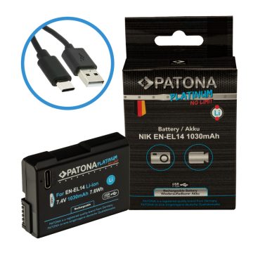   Nikon EN-EL14 Patona PLATINUM USB C fényképezőgép akkumulátor (1400)