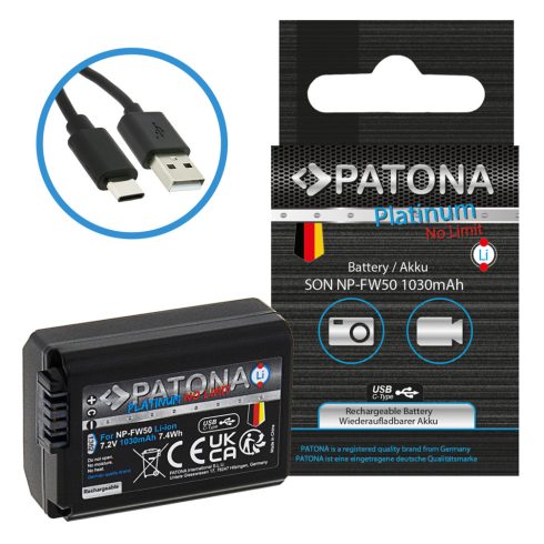 Sony NP-FW50 Patona PLATINUM USB C fényképezőgép akkumulátor (1362)