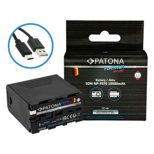 Sony NP-F970 10500 mAh Patona PLATINUM PD (Power Delivery) USB-C ki- és bemenettel (1377)
